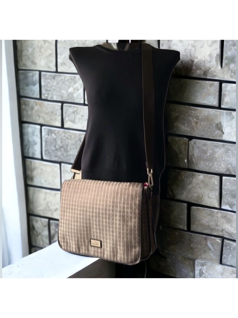 Anika Crossbody Messenger Bag in Walnut Brown with Hot Pink Quilted Lining